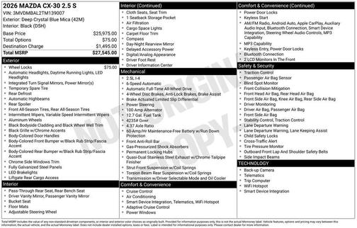 Deep Crystal Blue Mica 2026 Mazda CX-30 2.5 S