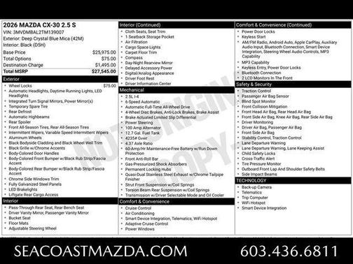 Deep Crystal Blue Mica 2026 Mazda CX-30 2.5 S