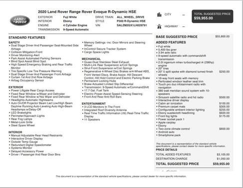 2020 Land Rover Range Rover Evoque HSE Dynamic