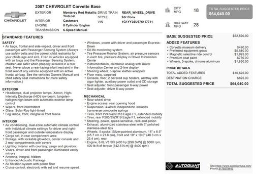 Monterey Red Metallic Tintcoat 2007 Chevrolet Corvette Base