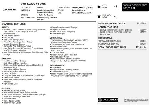 2016 Lexus CT 200h Base