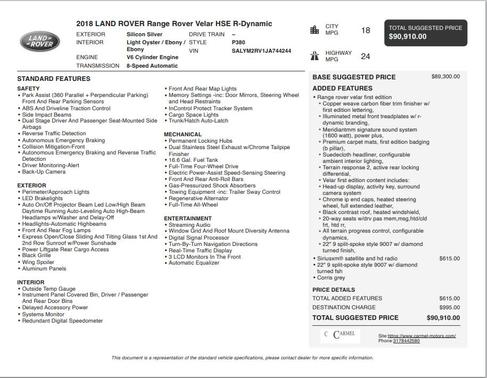 2018 Land Rover Range Rover Velar P380 HSE R-Dynamic