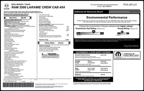 Bright White Clearcoat 2022 RAM 2500 Laramie Crew Cab 4x4 6'4' Box