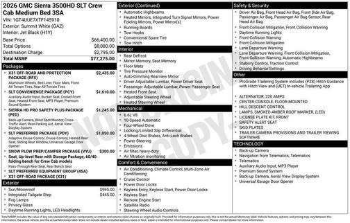 Summit White 2026 GMC Sierra 3500 SLT
