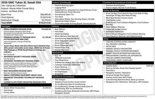 Glacier White 2026 GMC Yukon XL Denali