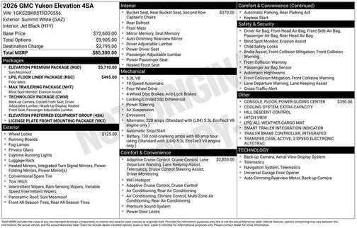 Summit White 2026 GMC Yukon Elevation