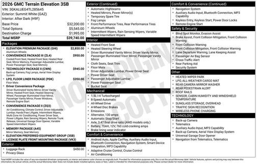 Summit White 2026 GMC Terrain Elevation