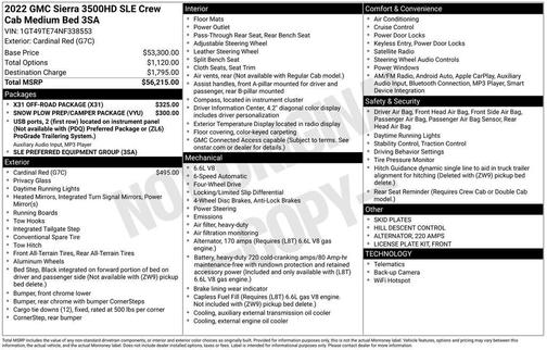 Cardinal Red 2022 GMC Sierra 3500 SLE