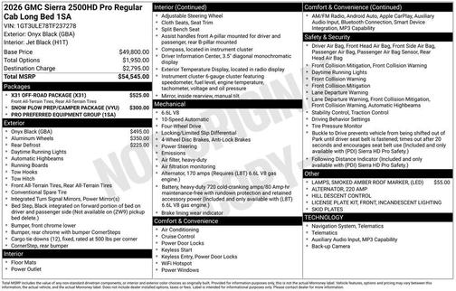 Onyx Black 2026 GMC Sierra 2500 Pro
