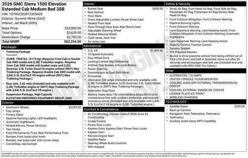 Summit White 2026 GMC Sierra 1500 Elevation