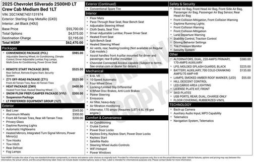 Sterling Gray Metallic 2025 Chevrolet Silverado 2500 LT