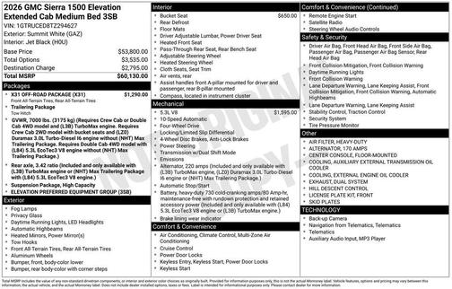 Summit White 2026 GMC Sierra 1500 Elevation