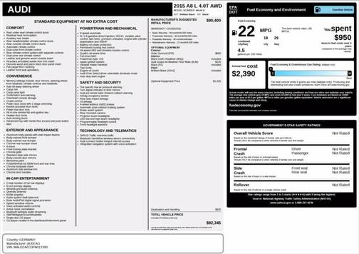 2015 Audi A8 L 4.0T