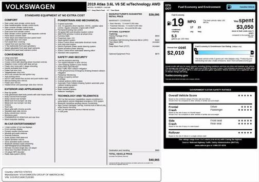 2019 Volkswagen Atlas 3.6L SE w/Technology