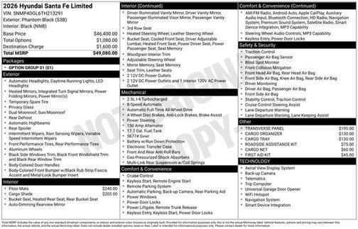 Phantom Black 2026 Hyundai SANTA FE Limited