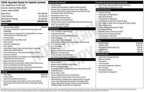White 2026 Hyundai SANTA FE HEV Limited