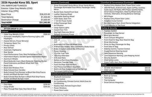 Cyber Gray Metallic 2026 Hyundai KONA SEL Sport