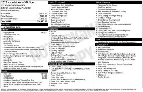 Gray Pearl 2026 Hyundai KONA SEL Sport