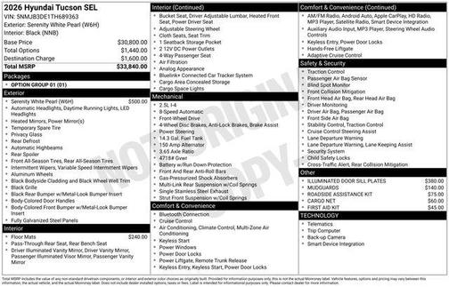 White Pearl 2026 Hyundai TUCSON SEL