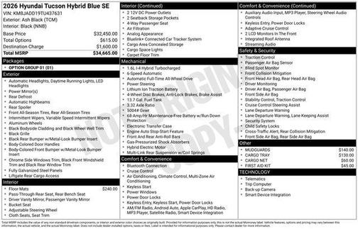 Ash Black 2026 Hyundai TUCSON Hybrid Blue SE