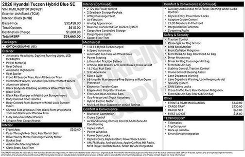 Ash Black 2026 Hyundai TUCSON Hybrid Blue SE