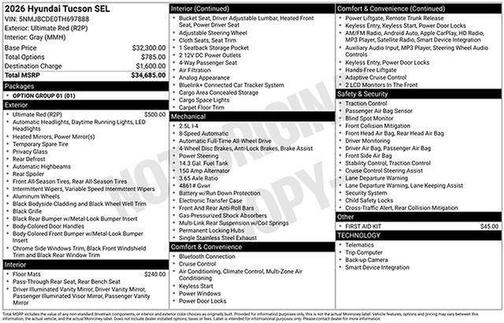 Red 2026 Hyundai TUCSON SEL