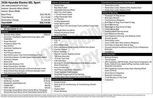 Serenity White Pearl 2026 Hyundai ELANTRA SEL Sport
