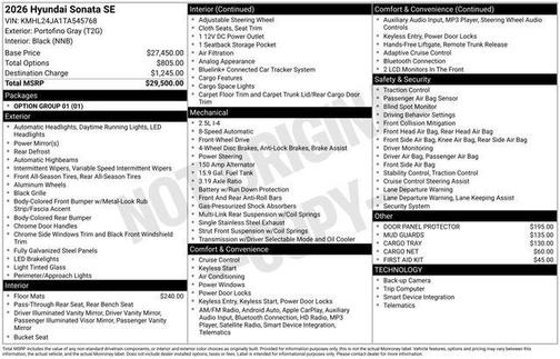 Portofino Gray 2026 Hyundai SONATA SE