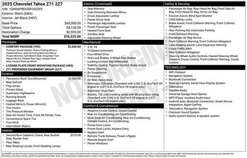 Black 2025 Chevrolet Tahoe Z71
