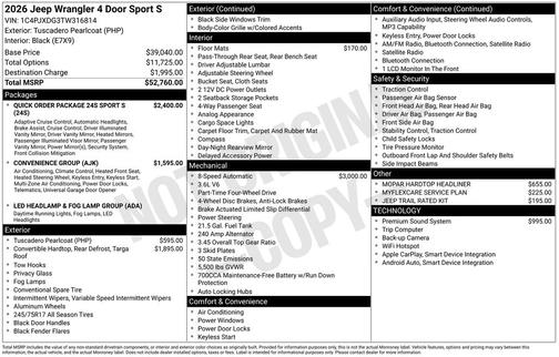 Tuscadero Pearlcoat 2026 Jeep Wrangler Sport S