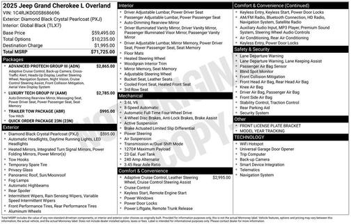 Diamond Black 2025 Jeep Grand Cherokee L Overland