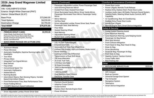 Bright White Clearcoat 2026 Jeep Grand Wagoneer Limited