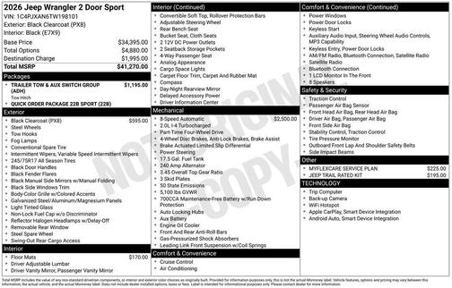 2026 Jeep Wrangler Sport