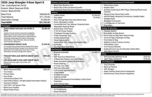 Black Clearcoat 2026 Jeep Wrangler Sport