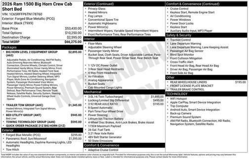 Blue Metallic 2026 RAM 1500 Big Horn/Lone Star