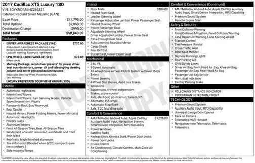 Radiant Silver Metallic 2017 Cadillac XT5 Luxury