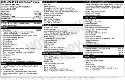 Soul Red Crystal Metallic 2025 Mazda CX-5 2.5 Turbo Premium