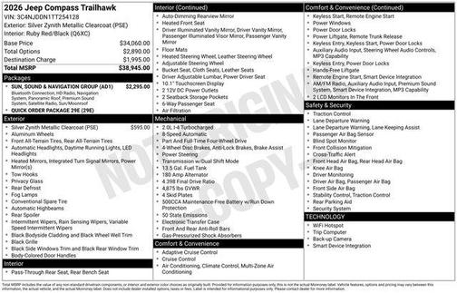 Silver Zynith Metallic Clearcoat 2026 Jeep Compass Trailhawk