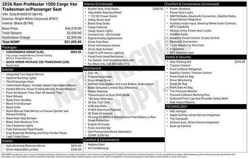Bright White Clearcoat 2026 RAM ProMaster 1500 Low Roof