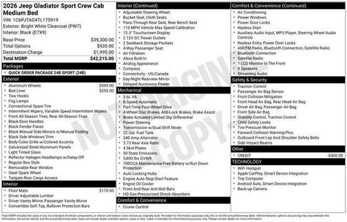 2026 Jeep Gladiator Sport