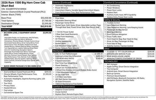 Diamond Black Crystal Pearlcoat 2026 RAM 1500 Big Horn/Lone Star