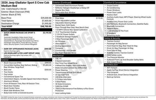 Black Clearcoat 2026 Jeep Gladiator Sport S