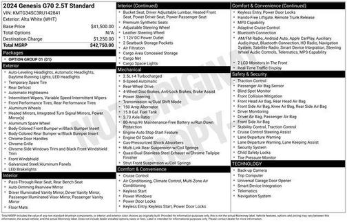 Alta White 2024 Genesis G70 2.5T RWD