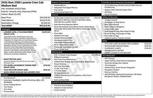 Ceramic Gray Clearcoat 2026 RAM 2500 Laramie Crew Cab 4x4 6'4' Box