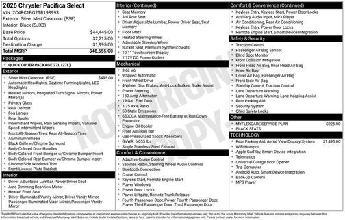 Silver Mist Clearcoat 2026 Chrysler Pacifica L