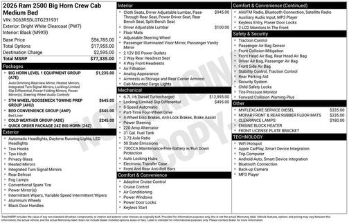 2026 RAM 2500 Big Horn Crew Cab 4x4 6'4' Box