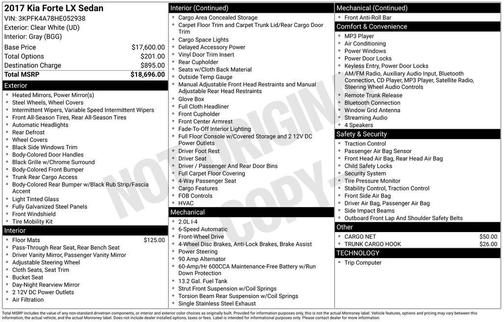 Clear White 2017 Kia Forte LX