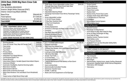 2024 RAM 3500 Big Horn Crew Cab 4x4 8' Box