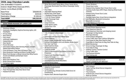 Bright White Clearcoat 2026 Jeep Cherokee Laredo 4x4