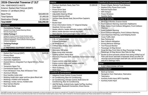 Radiant Red Tintcoat 2026 Chevrolet Traverse LT
